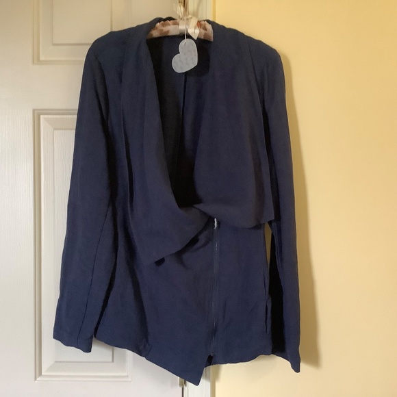 H by Halston Draped Zip Front Linen Blend Blazer Navy SZ 14 - Picture 5 of 16